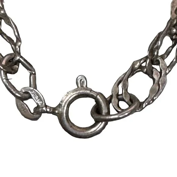 Vintage Sterling Silver Fancy Interlocking Double Link Chain Necklace Canada 20" - Picture 3 of 9